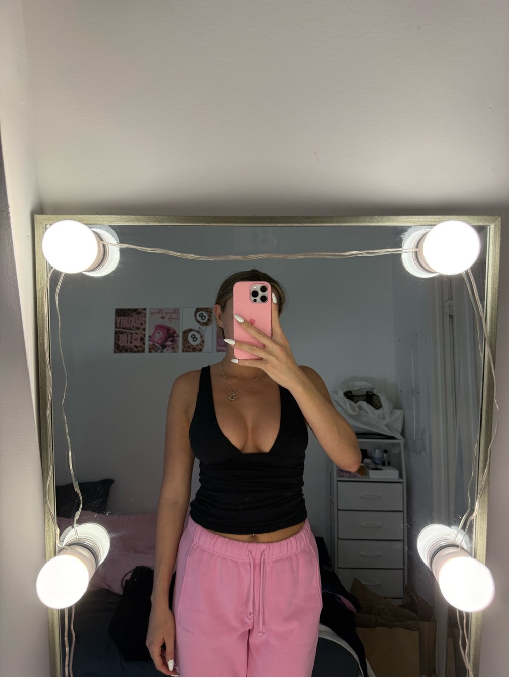 Princess Polly Black Deep V Ribbed Tank